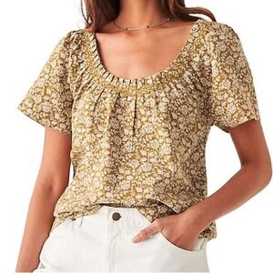 Faherty Annabelle Linen Blend Floral Top Size Medium